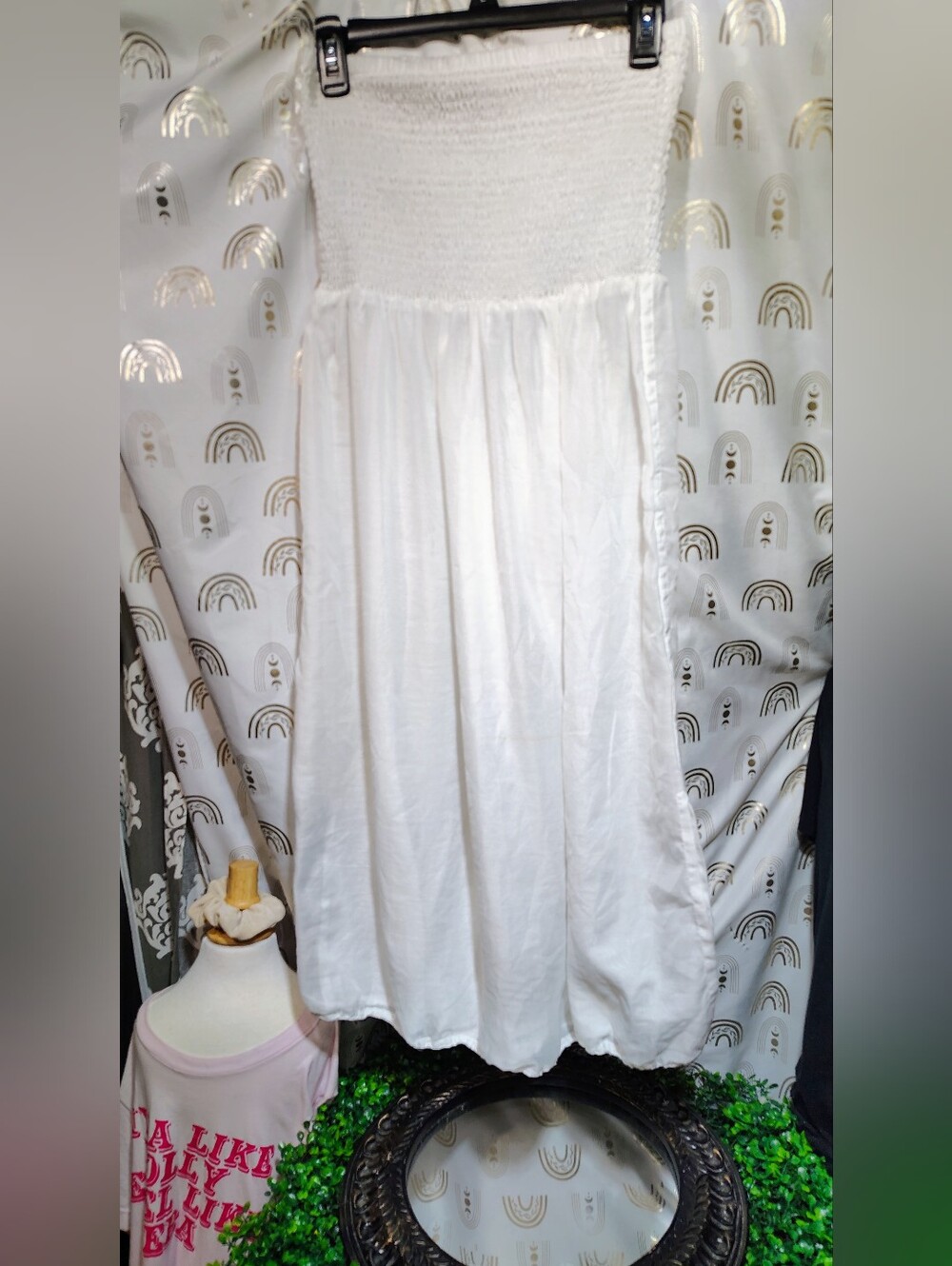 Smocked Waist White Midi Dress